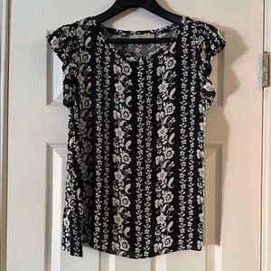 LOFT Black and White Floral Blouse